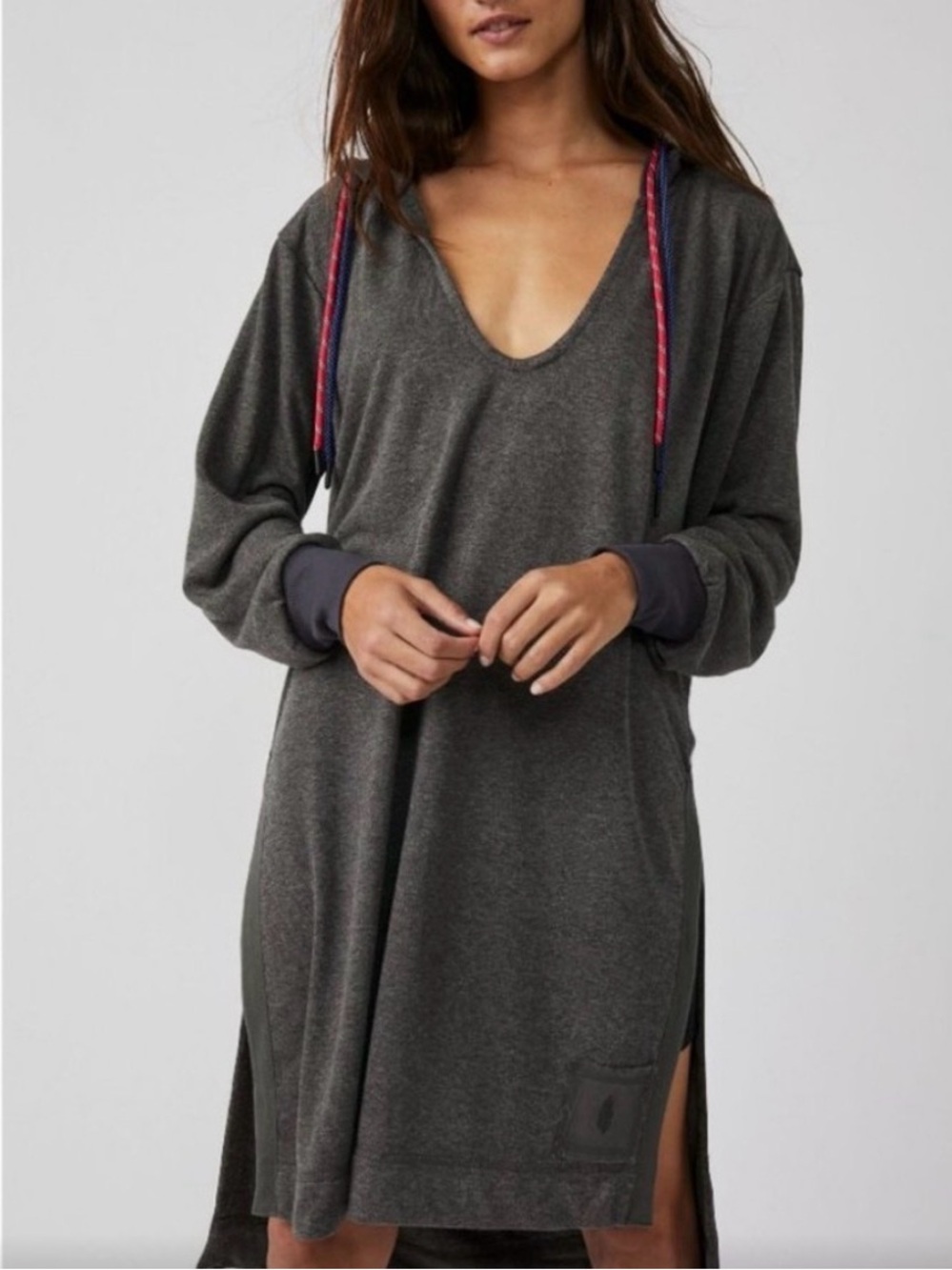 FP Movement by Free People Dark Gray Long Hooded Sweater Size Small Feel Good